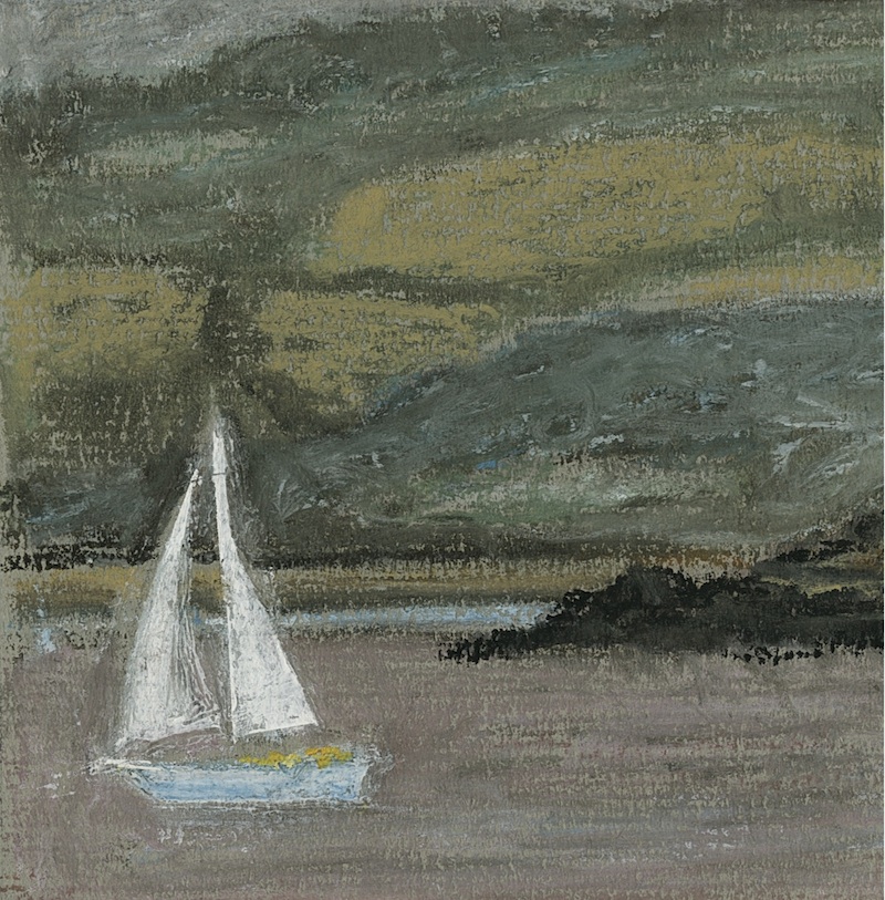 giclee print of yacht passing Denny Island