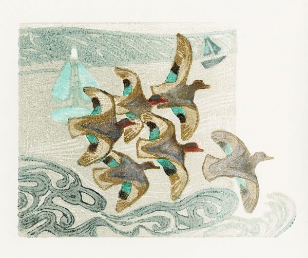 Teal in the Estuary woodcut